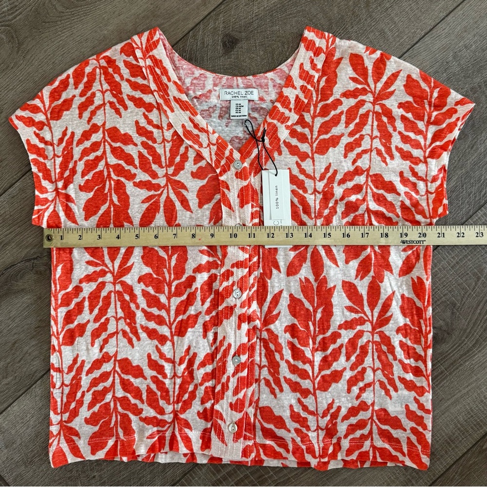 New Tropical Resort Wear Sleeveless Button Down Linen‎ V Neck Top Women's M - Picture 8 of 9